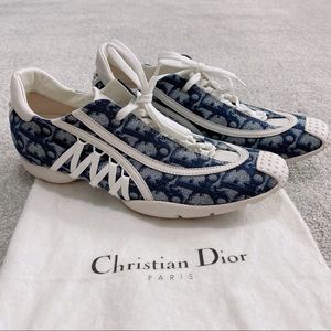 Dior Vintage Blue Monogram Laced Sneakers 38.5